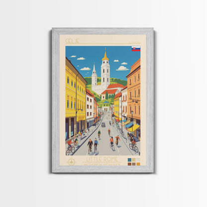 Celje Slovenia Travel Poster Framed Canvas Print, Midcentury Modern Art, Pop Art Wall Decor, Scenic Wall Art, Living Room Art