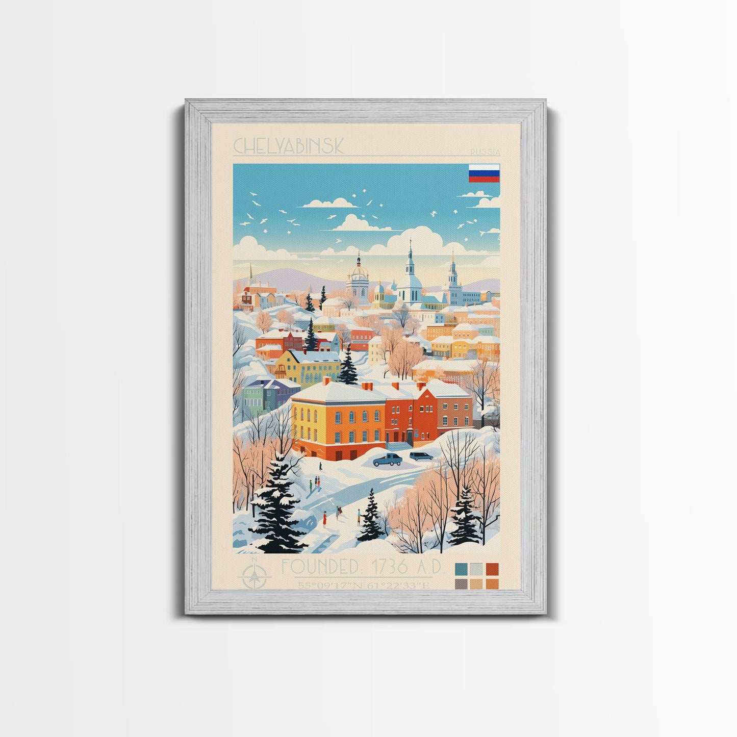 Chelyabinsk Russia Travel Poster Framed Canvas Print, Midcentury Modern Art, Pop Art Wall Decor, Home Decor, Vacation Gift, Living Room Art