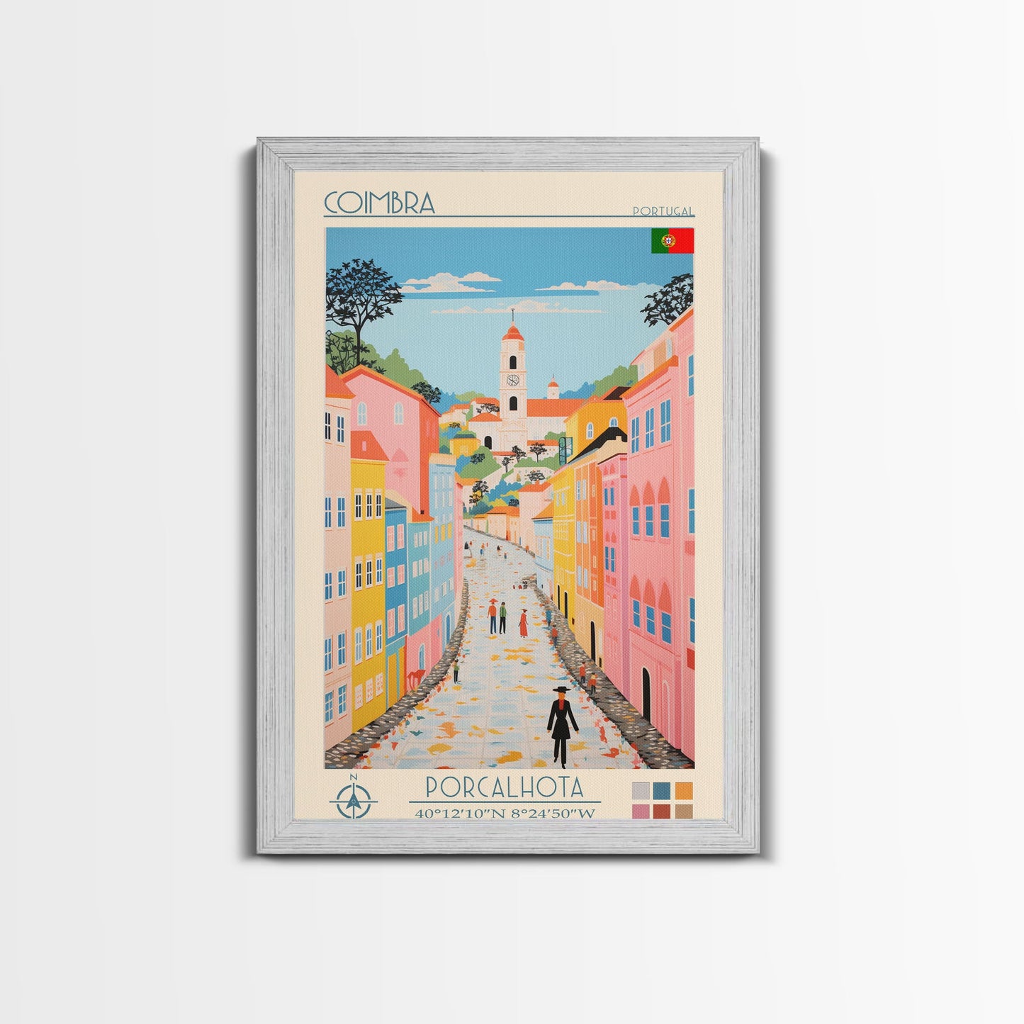 Coimbra Portugal Travel Poster Framed Canvas Print, Midcentury Modern Art, Pop Art Wall Decor, Home Decor, Vacation Gift, Living Room Art