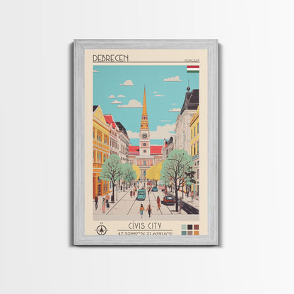 Debrecen Hungary Travel Poster Framed Canvas Print, Midcentury Modern Art, Pop Art Wall Decor, Home Decor, Vacation Gift, Living Room Art