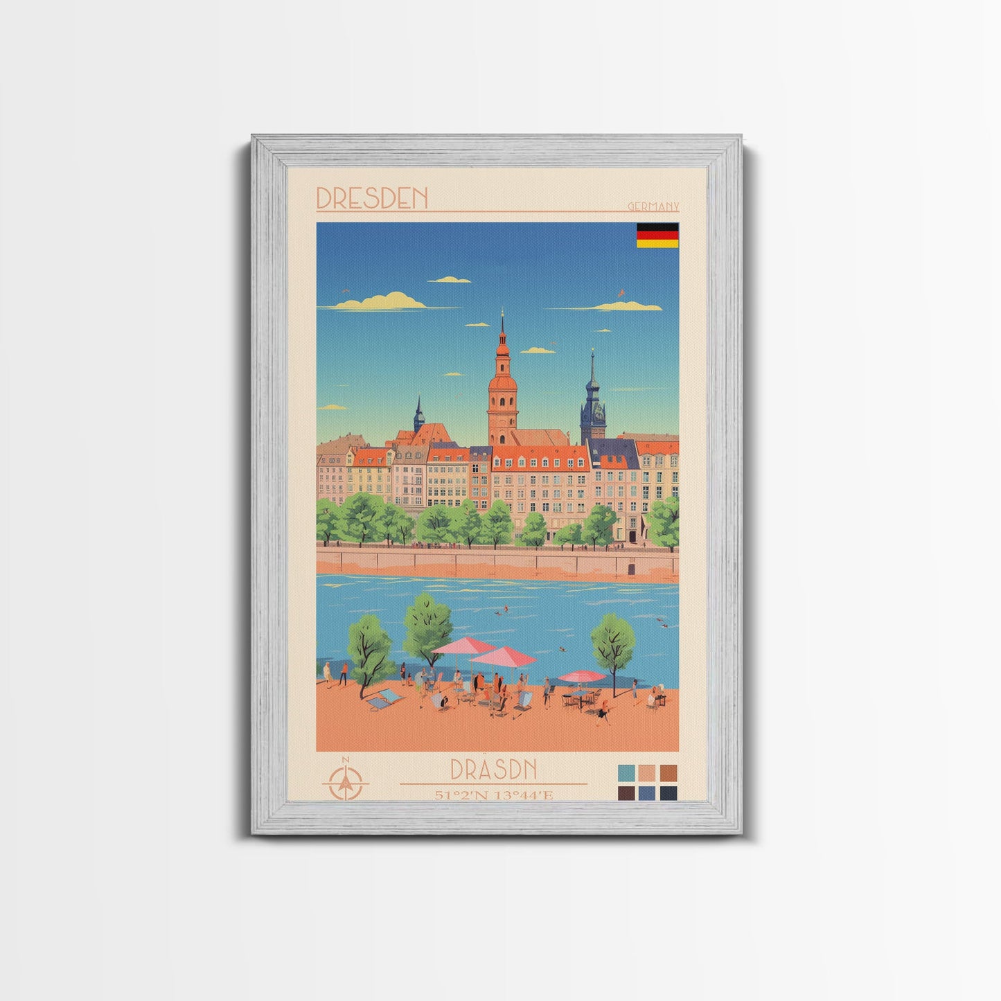 Dresden Germany Travel Poster Framed Canvas Print, Midcentury Modern Art, Pop Art Wall Decor, Home Decor, Vacation Gift, Living Room Art