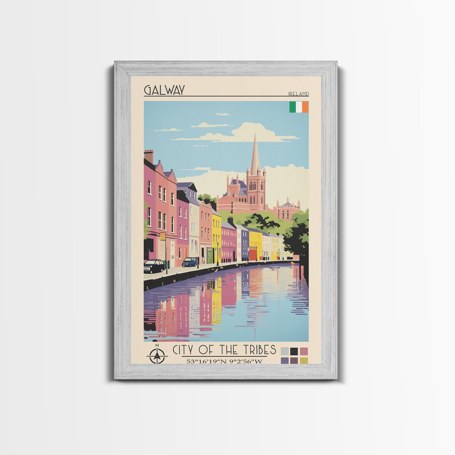 Galway Ireland Travel Poster Framed Canvas Print, Midcentury Modern Art, Pop Art Wall Decor, Scenic Bedroom Art, Office Decoration