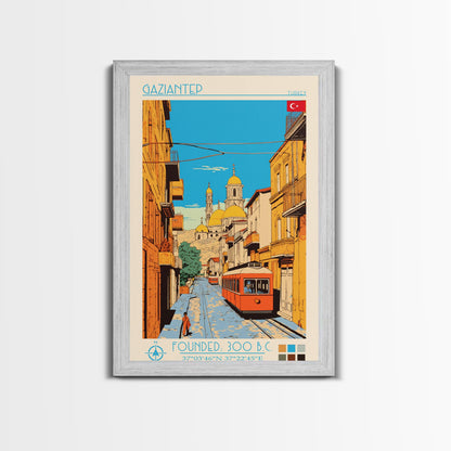 Gaziantep Turkey Travel Poster Framed Canvas Print, Midcentury Modern Art, Pop Art Wall Decor, Scenic Living Room Art, Bedroom Decor