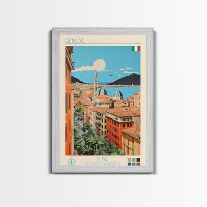 Genoa Italy Travel Poster Framed Canvas Print, Midcentury Modern Art, Pop Art Wall Decor, Scenic Wall Art, Living Room Decoration, Office Gift