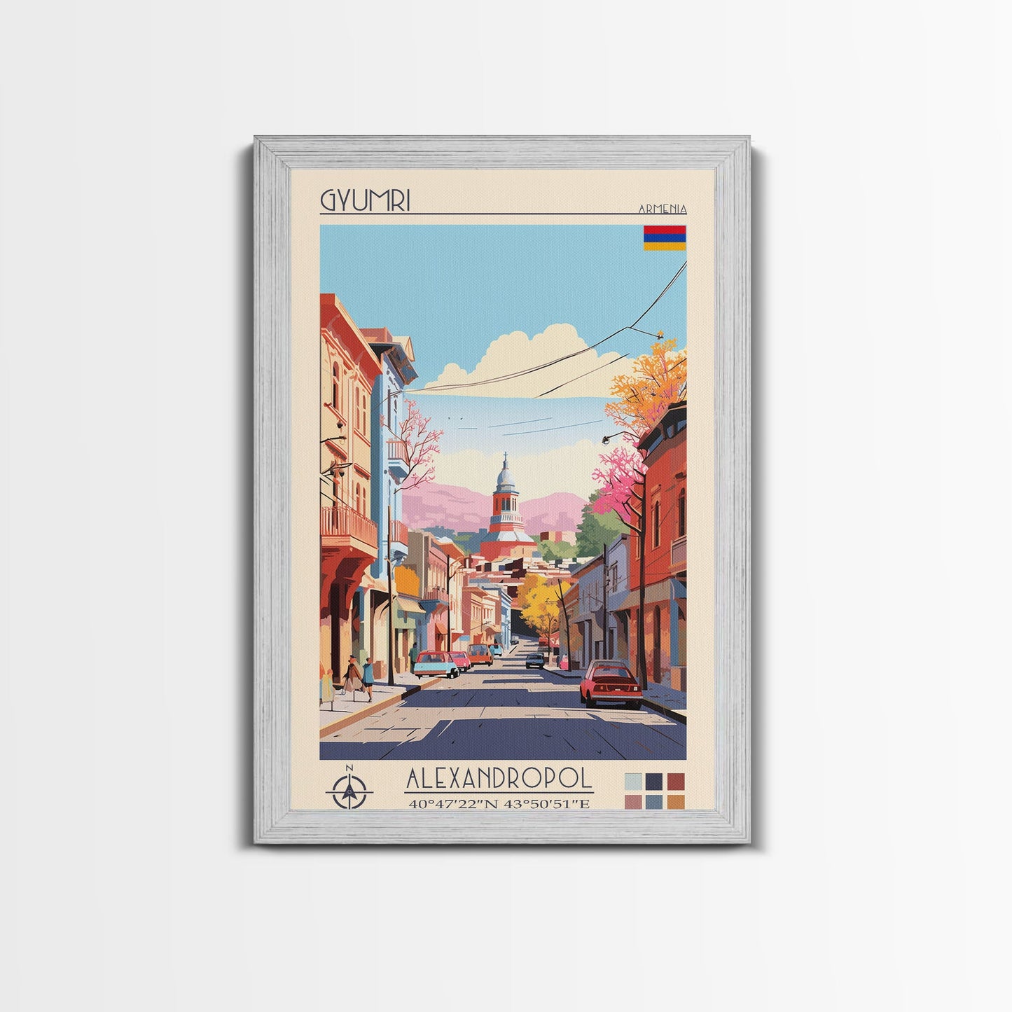 Gyumri Armenia Travel Poster Framed Canvas Print, Midcentury Modern Art, Pop Art Wall Decor, Home Decor, Vacation Gift, Bedroom Art