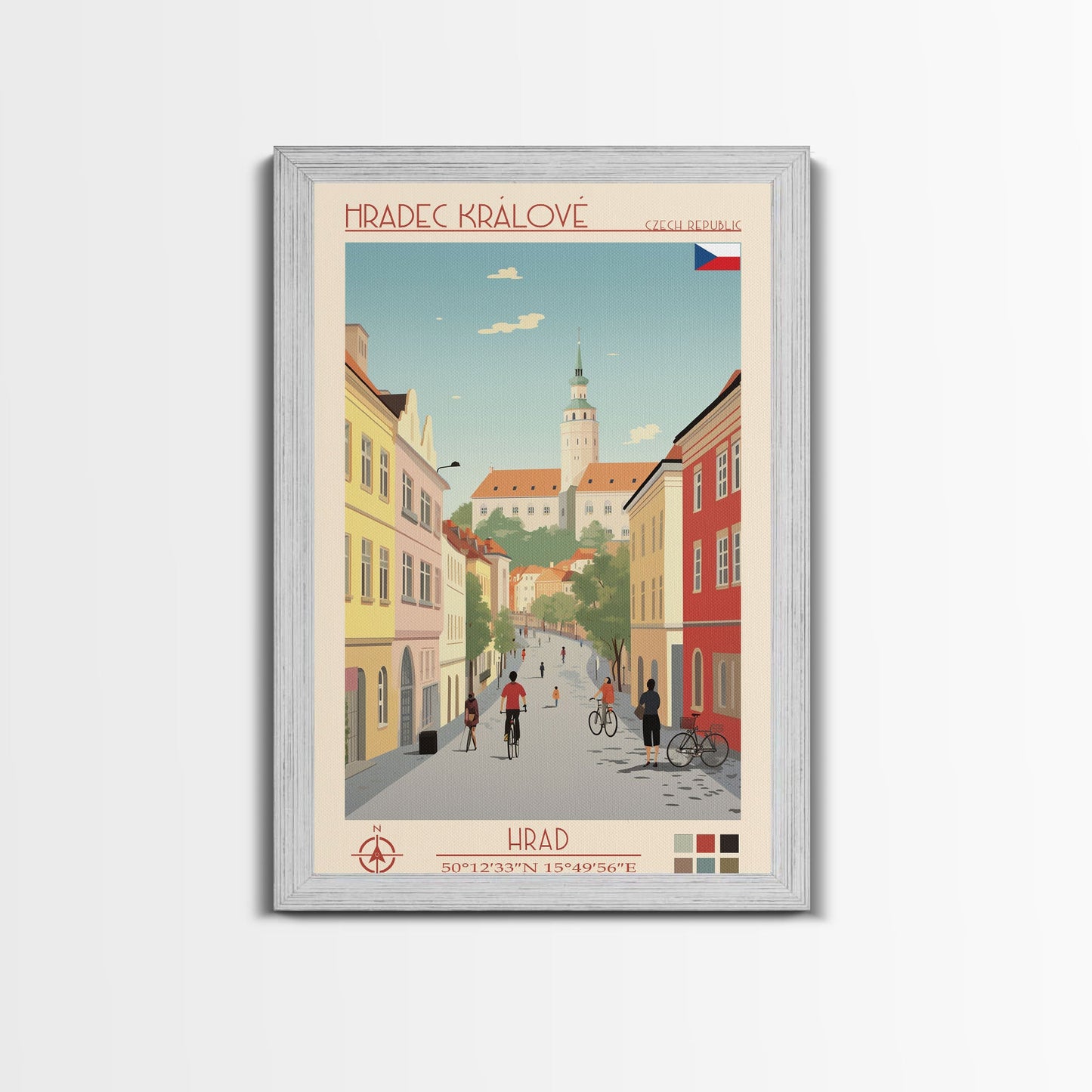 Hradec Králové Czech Republic Travel Poster Framed Canvas Print, Midcentury Modern Art, Pop Art Wall Decor, Scenic Living Room Art, Bedroom Gift