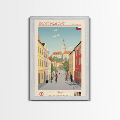 Hradec Králové Czech Republic Travel Poster Framed Canvas Print, Midcentury Modern Art, Pop Art Wall Decor, Scenic Living Room Art, Bedroom Gift