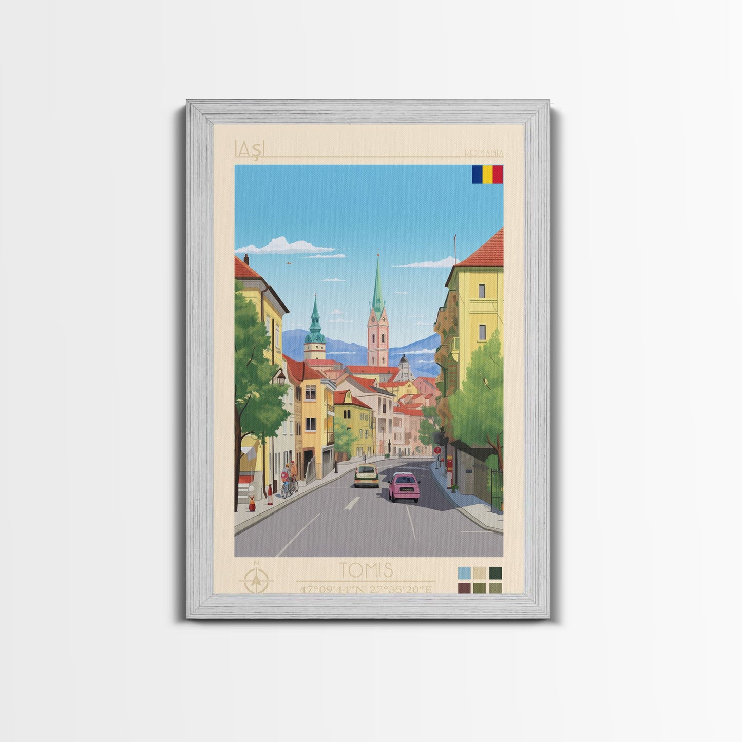 Iași Romania Travel Poster Framed Canvas Print, Midcentury Modern Art, Pop Art Wall Decor, Scenic Wall Art, Living Room Decoration, Office Gift