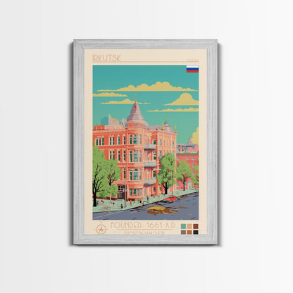 Irkutsk Russia Travel Poster Framed Canvas Print, Midcentury Modern Art, Pop Art Wall Decor, Scenic Bedroom Art, Office Decoration