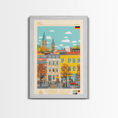 Kiel Germany Travel Poster Framed Canvas Print, Midcentury Modern Art, Pop Art Wall Decor, Scenic Wall Art, Living Room Decoration, Office Art