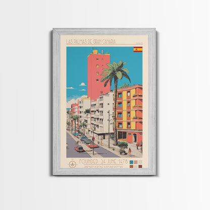 Las Palmas de Gran Canaria Spain Travel Poster Framed Canvas Print, Midcentury Modern Art, Pop Art Wall Decor, Scenic Wall Art, Bedroom Decoration
