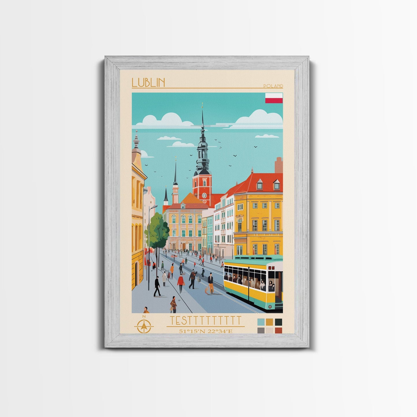 Lublin Poland Travel Poster Framed Canvas Print, Wall Decor, Midcentury Modern Art, Pop Art, Scenic Art for Bedroom and Living Room