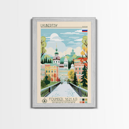 Lyubertsy Russia Travel Poster Framed Canvas Print, Midcentury Modern Art, Pop Art Wall Decor, Scenic Living Room Art, Bedroom Decor