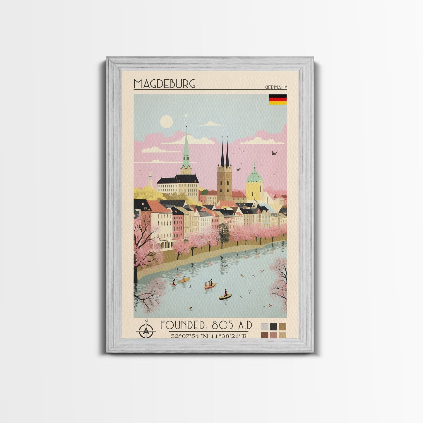 Magdeburg Germany Travel Poster Framed Canvas Print, Midcentury Modern Art, Pop Art Wall Decor, Home Decor, Vacation Gift, Office Art