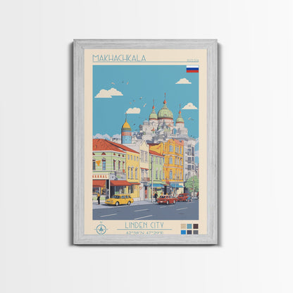 Makhachkala Russia Travel Poster Framed Canvas Print, Midcentury Modern Art, Pop Art Wall Decor, Scenic Wall Art, Living Room Decoration, Office Art