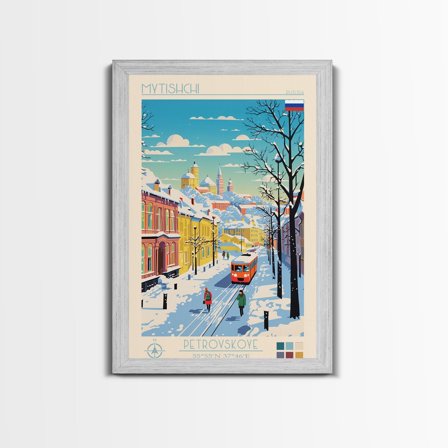 Mytishchi Russia Travel Poster Framed Canvas Print, Midcentury Modern Art, Pop Art Wall Decor, Scenic Living Room Art, Bedroom Decor