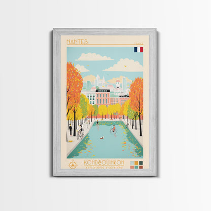 Nantes France Travel Poster Framed Canvas Print, Midcentury Modern Art, Pop Art Wall Decor, Scenic Wall Art, Bedroom Decoration