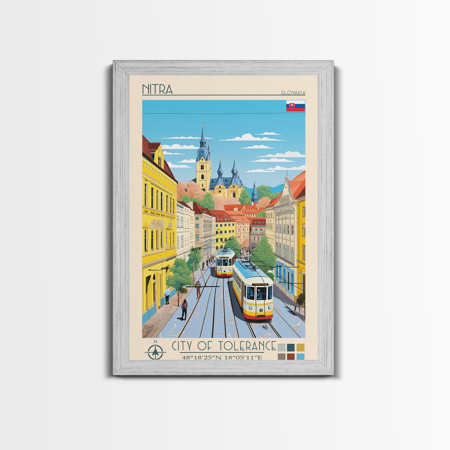Nitra Slovakia Travel Poster Framed Canvas Print, Midcentury Modern Art, Pop Art Wall Decor, Scenic Wall Art, Living Room Decoration, Office Gift