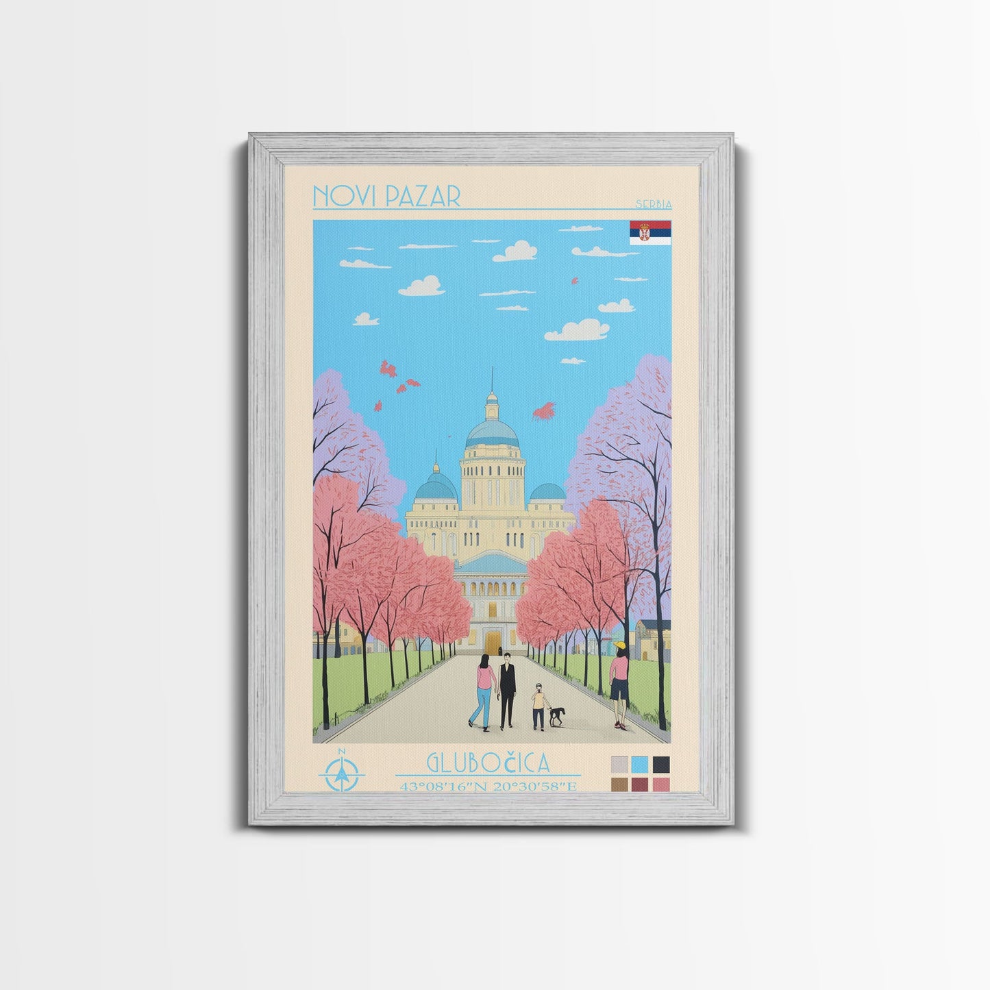 Novi Pazar Serbia Travel Poster Framed Canvas Print, Midcentury Modern Art, Pop Art Wall Decor, Scenic Wall Art, Living Room Decoration, Office Gift