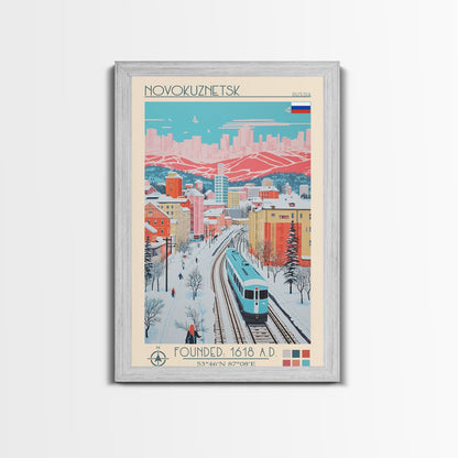 Novokuznetsk Russia Travel Poster Framed Canvas Print, Midcentury Modern Art, Pop Art Wall Decor, Scenic Wall Art, Living Room Decoration, Office Art
