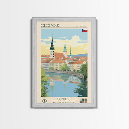 Olomouc Czech Republic Travel Poster Framed Canvas Print, Midcentury Modern Art, Pop Art Wall Decor, Scenic Wall Art, Living Room Decoration, Office Gift