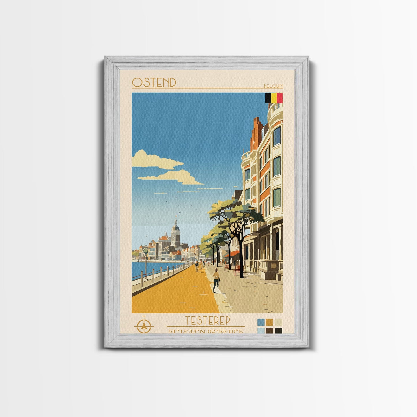 Ostend Belgium Travel Poster Framed Canvas Print, Midcentury Modern Art, Pop Art Wall Decor, Scenic Wall Art, Living Room Decoration, Office Art