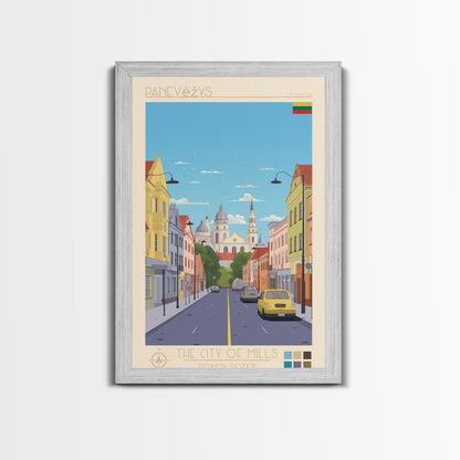 Panevėžys Lithuania Travel Poster Framed Canvas Print, Midcentury Modern Art, Pop Art Wall Decor, Scenic Living Room Art, Bedroom Gift