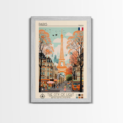 Paris France Travel Poster Framed Canvas Print, Midcentury Modern Art, Pop Art Wall Decor, Scenic Wall Art, Living Room Decoration, Office Gift
