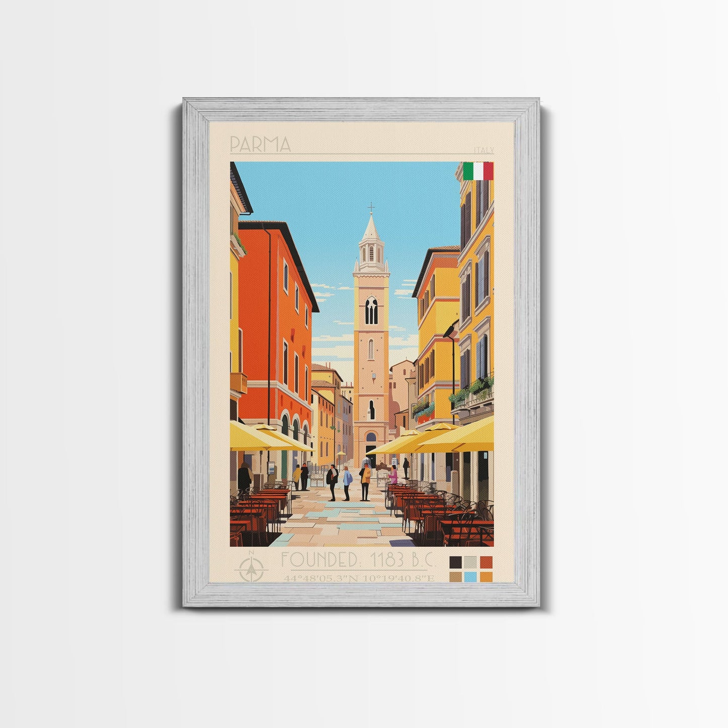 Parma Italy Travel Poster Framed Canvas Print, Midcentury Modern Art, Pop Art Wall Decor, Scenic Wall Art, Bedroom Decoration