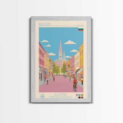 Pleven Bulgaria Travel Poster Framed Canvas Print, Midcentury Modern Art, Pop Art Wall Decor, Scenic Wall Art, Living Room Decoration, Office Gift