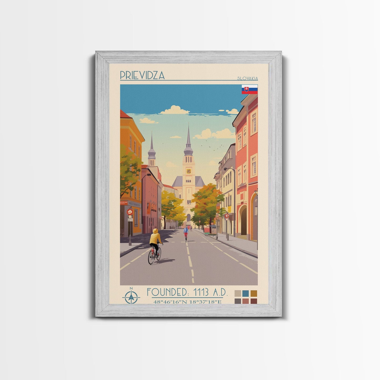 Prievidza Slovakia Travel Poster Framed Canvas Print, Midcentury Modern Art, Pop Art Wall Decor, Scenic Wall Art, Living Room Decoration, Office Art