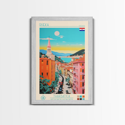 Rijeka Croatia Travel Poster Framed Canvas Print, Midcentury Modern Art, Pop Art Wall Decor, Scenic Wall Art, Living Room Decoration, Office Art