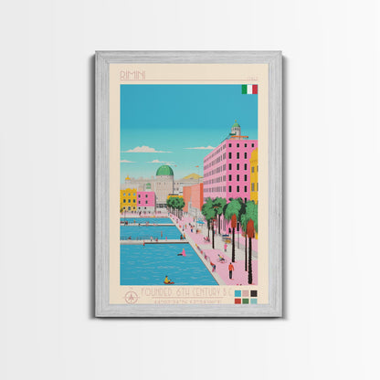 Rimini Italy Travel Poster Framed Canvas Print, Midcentury Modern Art, Pop Art Wall Decor, Scenic Bedroom Art, Office Decoration