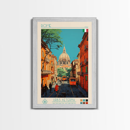 Rome Italy Travel Poster Framed Canvas Print, Midcentury Modern Art, Pop Art Wall Decor, Home Decor, Vacation Gift, Office Art