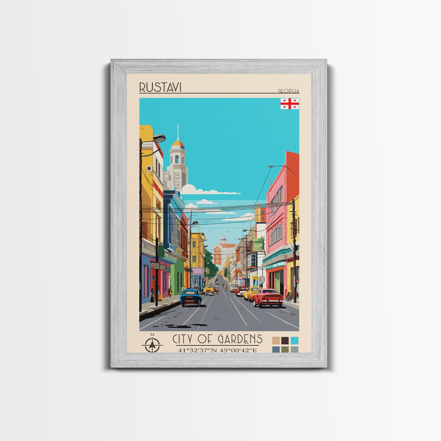 Rustavi Georgia Travel Poster Framed Canvas Print, Midcentury Modern Art, Pop Art Wall Decor, Scenic Wall Art, Bedroom Decoration
