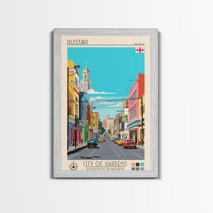 Rustavi Georgia Travel Poster Framed Canvas Print, Midcentury Modern Art, Pop Art Wall Decor, Scenic Wall Art, Bedroom Decoration