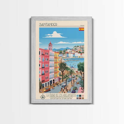Santander Spain Travel Poster Framed Canvas Print, Midcentury Modern Art, Pop Art Wall Decor, Scenic Wall Art, Vacation Gift