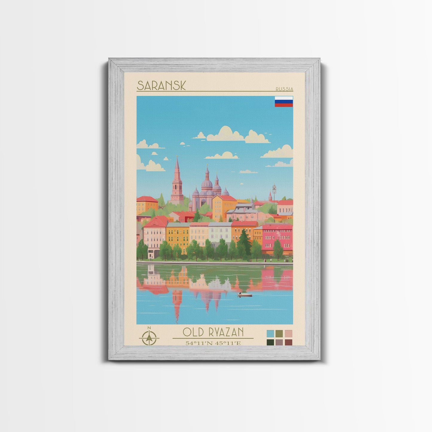 Saransk Russia Travel Poster Framed Canvas Print, Midcentury Modern Art, Pop Art Wall Decor, Living Room Art, Bedroom Decoration