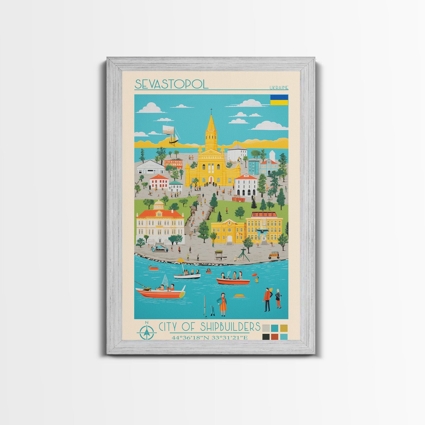Sevastopol Ukraine Travel Poster Framed Canvas Print, Midcentury Modern Art, Pop Art Wall Decor, Bedroom Decor, Vacation Gift