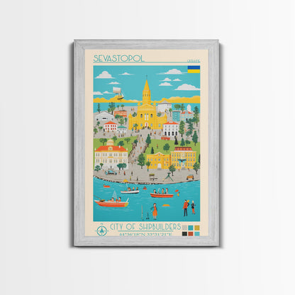 Sevastopol Ukraine Travel Poster Framed Canvas Print, Midcentury Modern Art, Pop Art Wall Decor, Bedroom Decor, Vacation Gift