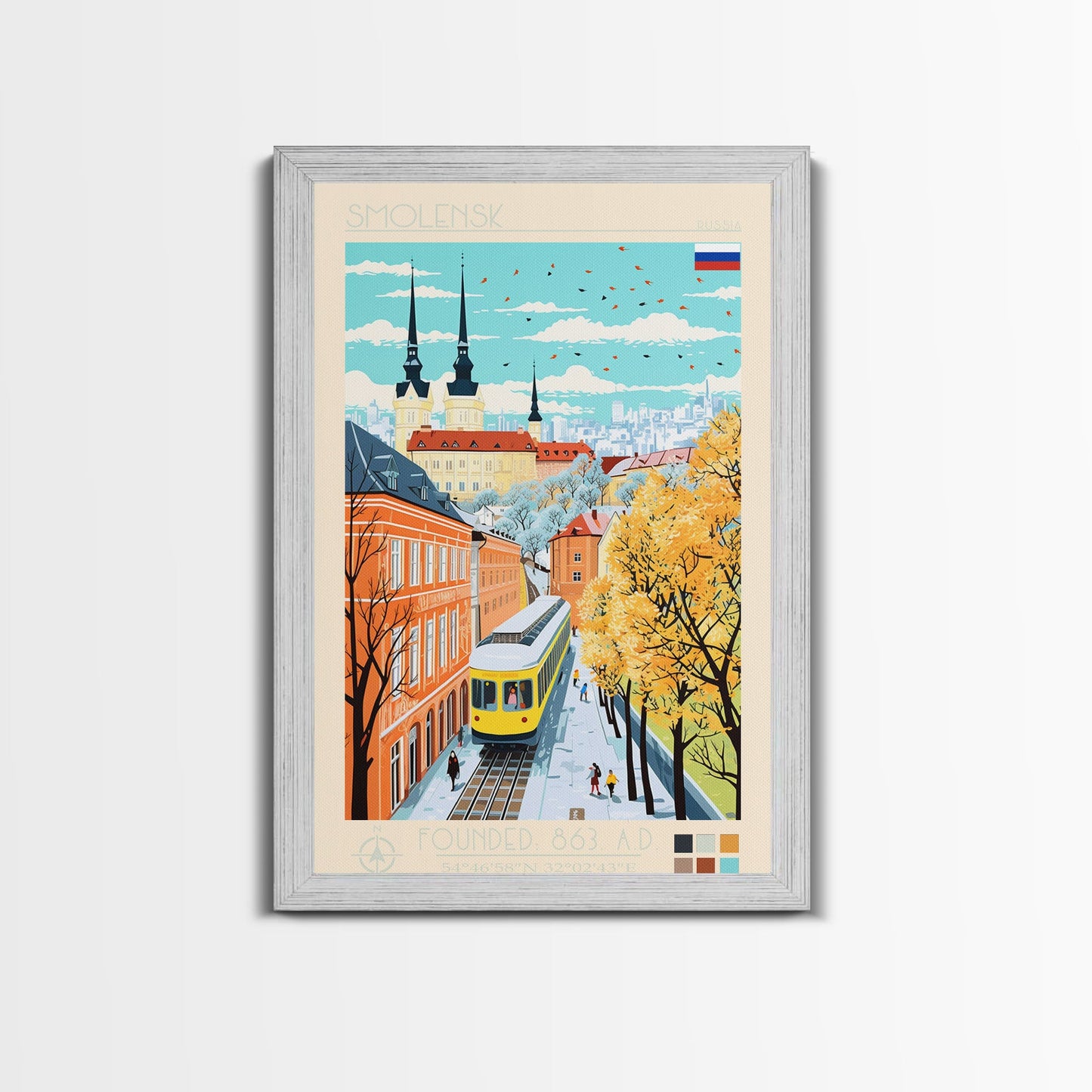 Smolensk Russia Travel Poster Framed Canvas Print, Midcentury Modern Art, Pop Art Wall Decor, Home Decor, Office Art