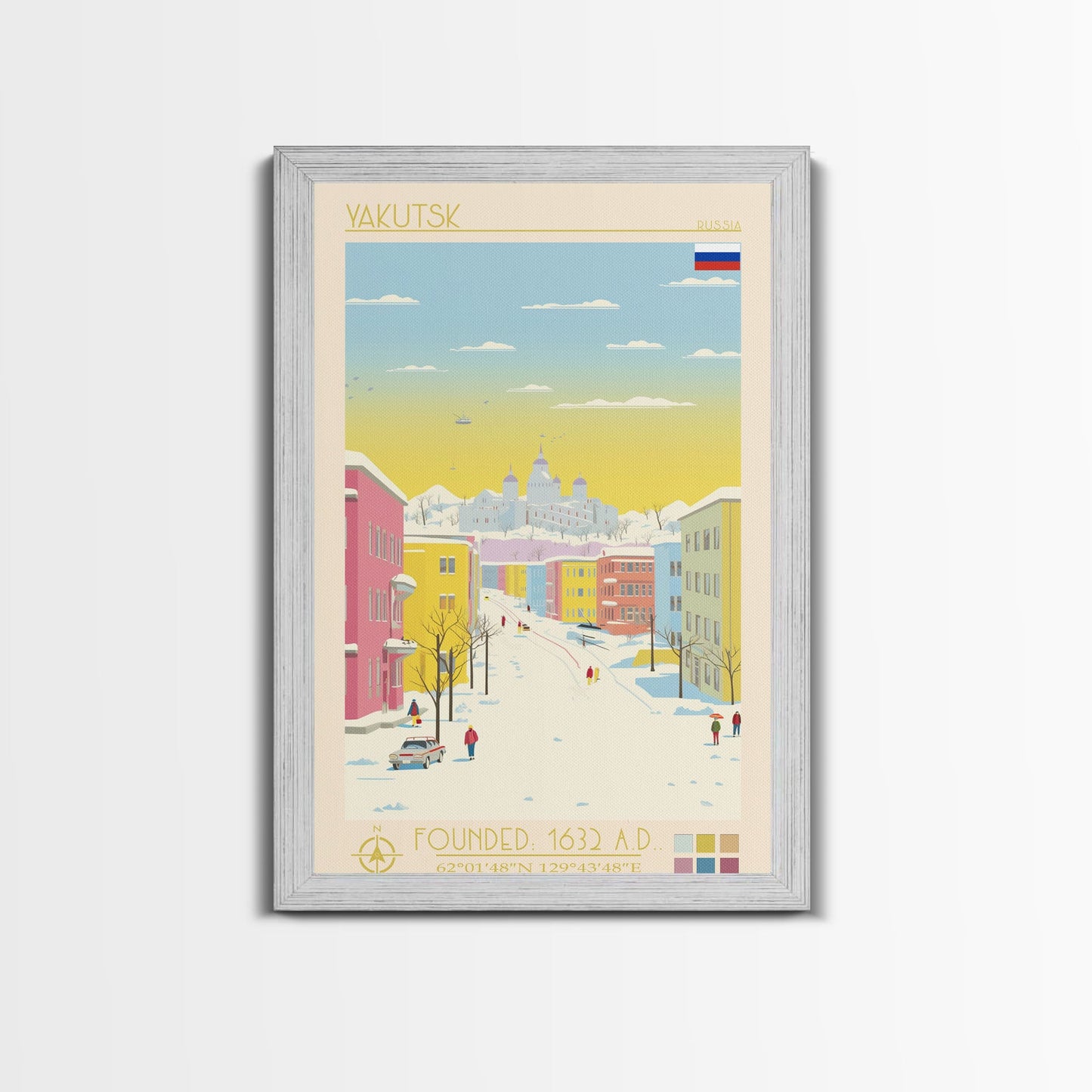 Yakutsk Russia Travel Poster Framed Canvas Print, Midcentury Modern Art, Pop Art Wall Decor, Living Room Art, Home Decoration