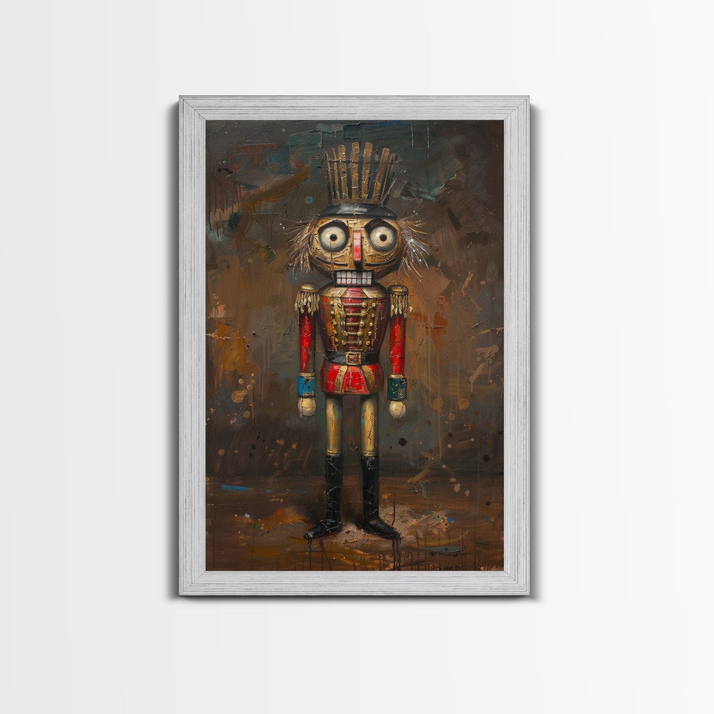 This Nutcracker has seen some things, framed canvas print, halloween decor, spooky season