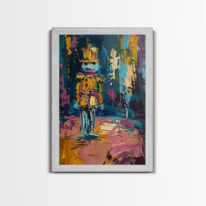 Colorful Skeleton Nutcracker Framed Canvas Print, Halloween Nutcracker Decor, Spooky Toy Art, Skeleton Wall Art, Haunted Nutcracker Print