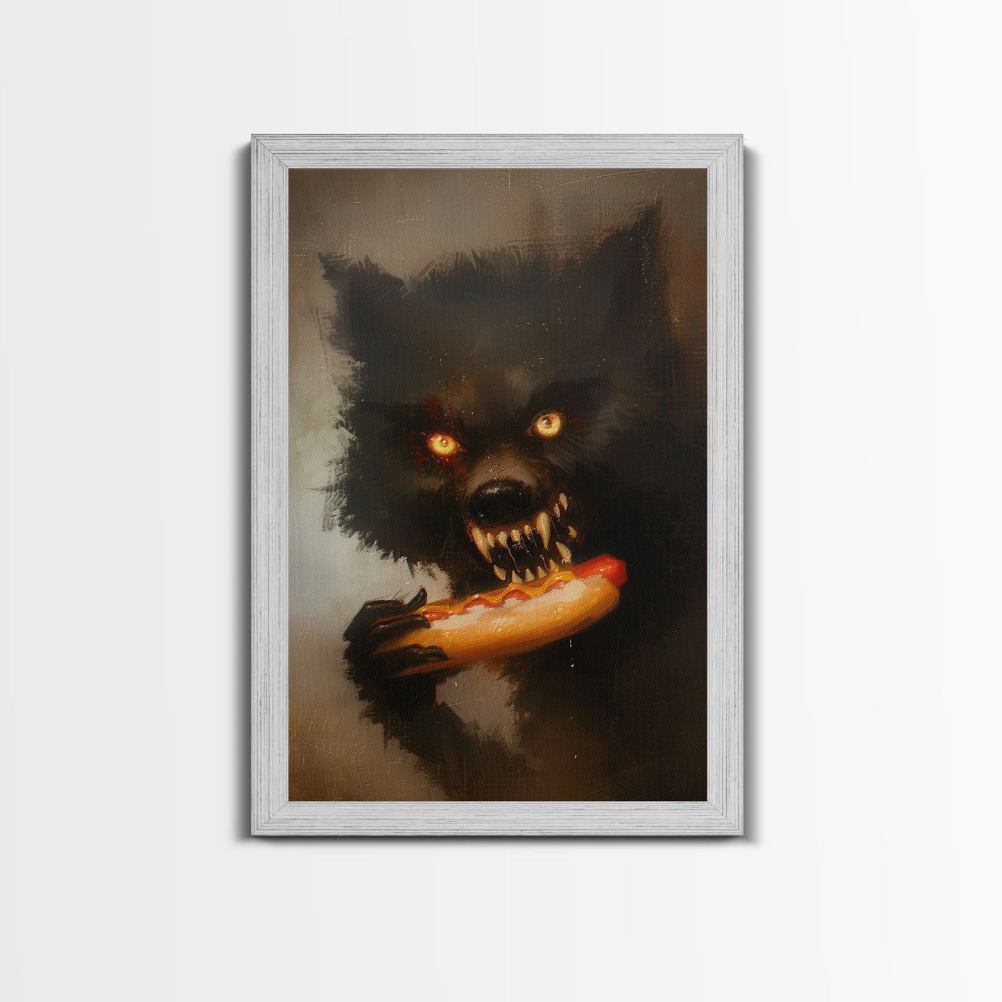 Halloween Werewolf Snarling, Framed Canvas Print, Wall Art, Home Decor, Spooky Art Monster Decor, Halloween Decor, Fantasy Art, Holiday Gift