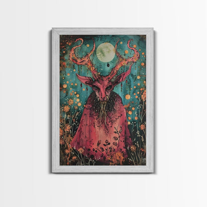 Enchanted Demon Under Full Moon Framed Canvas Print, Halloween Art, Creepy Wall Art, Spooky Home Decor, Art, Haunting Living Room Decor