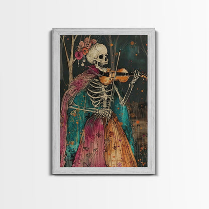 Day of the Dead Skeleton Playing Violin - Colorful Skeleton Art - Dia de los Muertos Inspired Print - Halloween Skeleton Decor