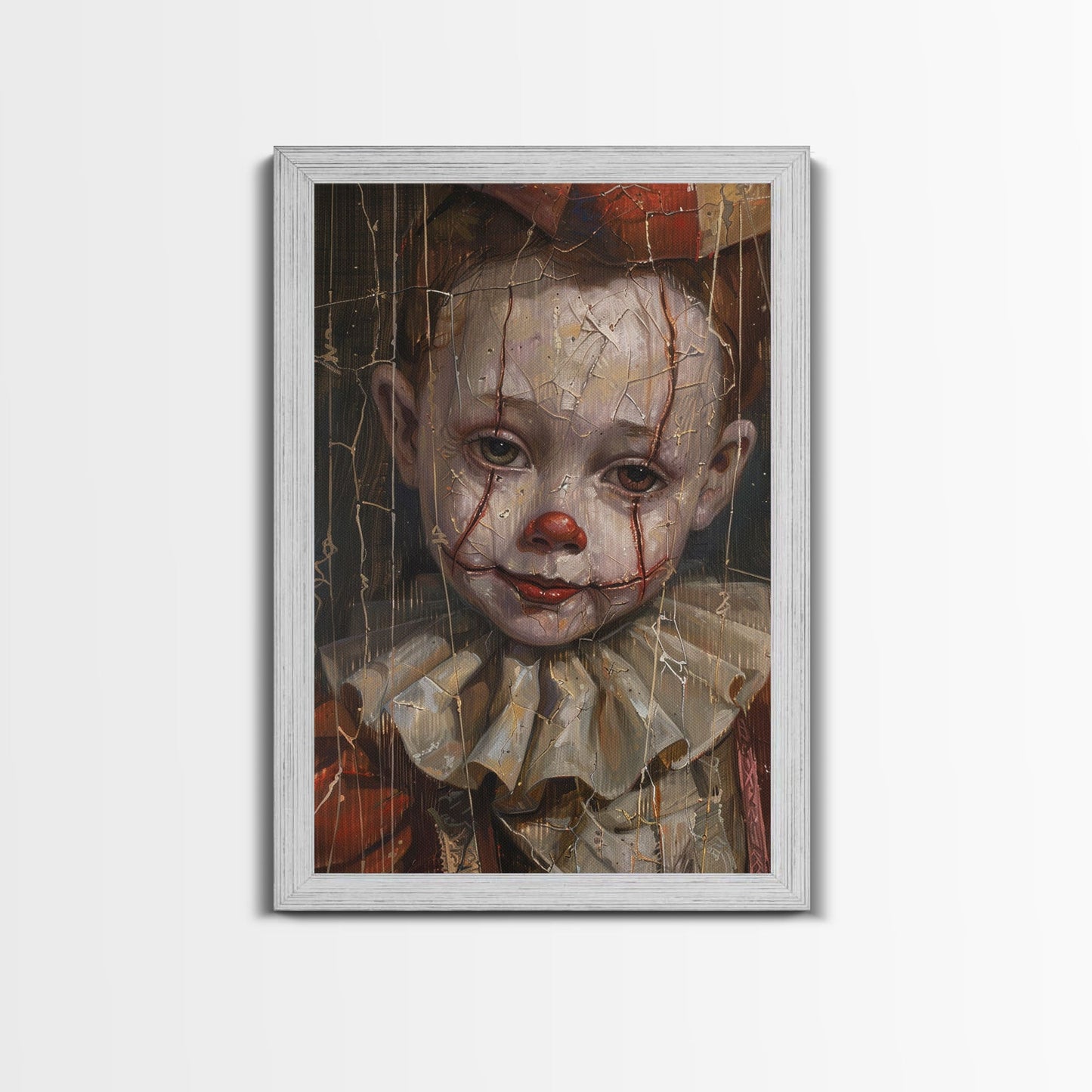 Haunting Clown with Cracked Face - Spooky Halloween Art Print - Creepy Home Decor - Scary Clown Wall Art - Perfect Halloween Decoration