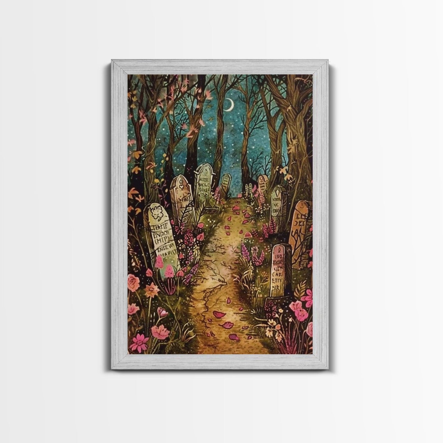 Haunted House in the Woods Framed Canvas Print, Spooky Wall Art, Halloween Haunted Mansion, Gothic Horror Decor, Framed Canvas Print