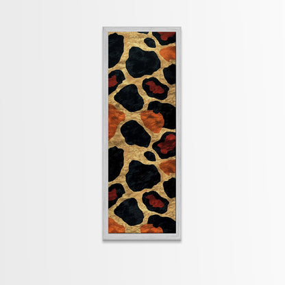 Textured Leopard Print with Red Accents - Framed Canvas Print, Midcentury Modern Wall Art, Skinny Art, Tall Art, Living Room Decor